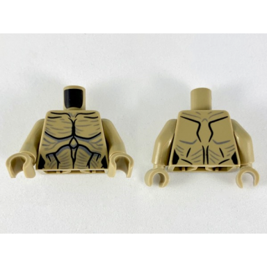 dark tan torso alien with black muscle contours and dark bluish gray highlight lines pattern dark tan arms dark tan hands