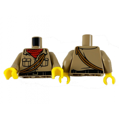 dark tan torso shirt with buttons and pockets black belt with gold buckle red neckerchief with dark red dots medium nougat ropes pattern dark tan arms yellow hands