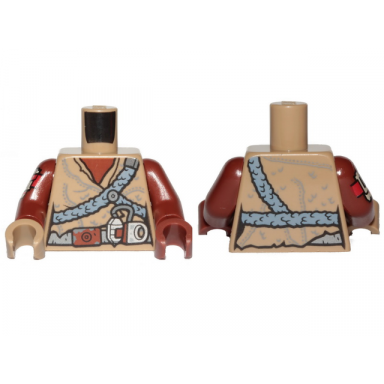 dark tan torso female tunic and sand blue plaited belts pattern reddish brown arms and red and white armor plate pattern on right reddish brown hand left dark tan hand right
