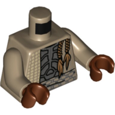 dark tan torso sw jacket over dark bluish gray shirt braided ponytails pattern dark tan arms reddish brown hands