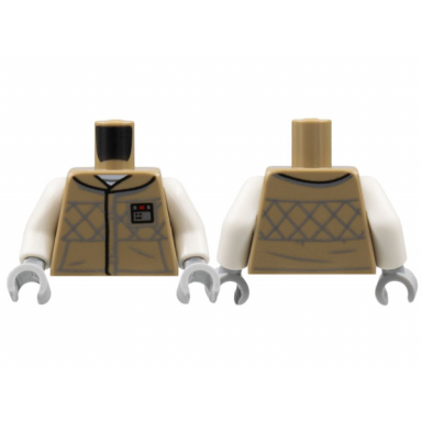 dark tan torso vest dark bluish gray check lines and kangaroo pocket silver name rank badge pattern white arms light bluish gray hands
