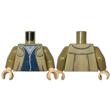 dark tan torso open jacket with pockets dark blue sweater with zipper and bright light blue shirt pattern dark tan arms light nougat hands