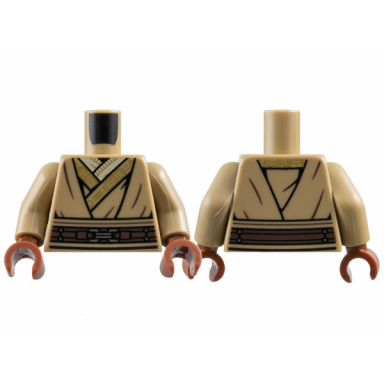 dark tan torso sw jedi robe with gold ornaments dark brown belt with silver buckle tan undershirt pattern dark tan arms reddish brown hands