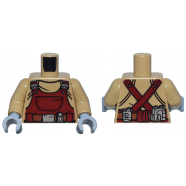 dark tan torso dark red overalls silver buckles and pouches reddish brown utility belt pattern dark tan arms sand blue hands