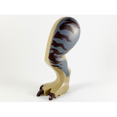 dark tan dinosaur leg large rear tyrannosaurus rex with pin dark brown claws and dark brown stripes on dark bluish gray pattern - left