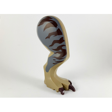 dark tan dinosaur leg large rear tyrannosaurus rex with pin dark brown claws and dark brown stripes on dark bluish gray pattern - right