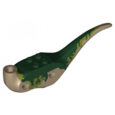 dark tan dinosaur body raptor with dark green top and olive green markings pattern