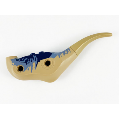 dark tan dinosaur body raptor with dark blue top and sand blue markings pattern