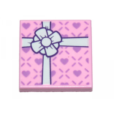 tile modified 2 x 2 inverted with gift wrap white bow and small lavender hearts pattern