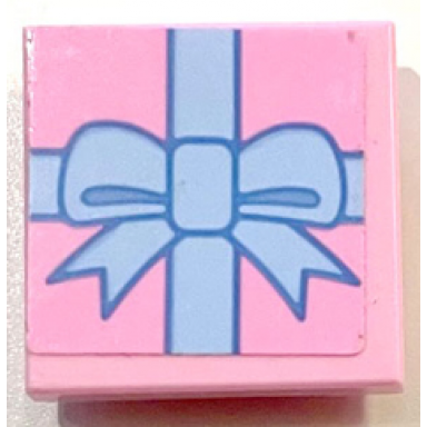 bright pink tile modified 2 x 2 inverted with gift wrap bright light blue bow pattern sticker - set 41453