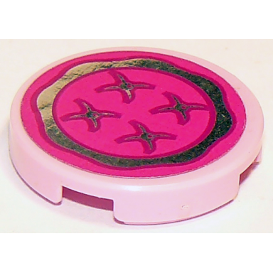 bright pink tile round 2 x 2 with bottom stud holder with magenta cushion with chrome silver trim and buttons pattern sticker - set 41095