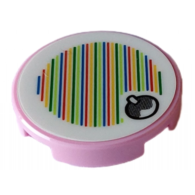 bright pink tile round 2 x 2 with bottom stud holder with super mario scanner code fruit pattern sticker - sets 71408 71440