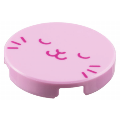 bright pink tile round 2 x 2 with bottom stud holder with magenta sleeping cat face pattern