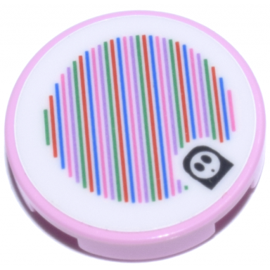 bright pink tile round 2 x 2 with bottom stud holder with super mario scanner code pink shy guy pattern sticker - set 71434