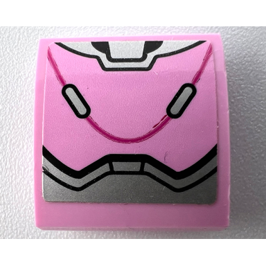 bright pink slope curved 2 x 2 x 2 3 with silver armor plates and dark pink curved line pattern sticker - set 75973