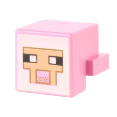 bright pink creature head pixelated with black and white eyes bright pink nose tan face with dark tan outline on white background pattern minecraft sheep