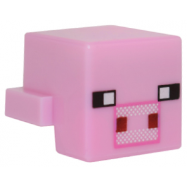 bright pink creature head pixelated with black eyes and white snout with dark pink outline and dark red square nostrils pattern minecraft pig