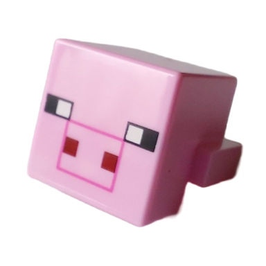 bright pink creature head pixelated with black eyes and plain snout with dark pink outline and dark red square nostrils pattern minecraft pig