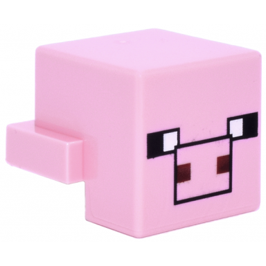 bright pink creature head pixelated with black eyes and plain snout with black outline and dark red square nostrils pattern minecraft pig