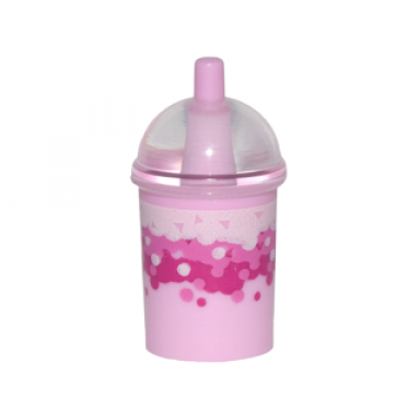 bright pink minifigure utensil cup dome lid cup and straw with trans-clear lid and white dark pink and magenta soda bubble tea cup pattern