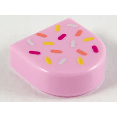 bright pink tile round 1 x 1 half circle extended with coral light aqua magenta and yellow sprinkles pattern