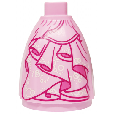bright pink mini doll skirt long full with dark pink creases and ruffles magenta layers white circles and dots pattern