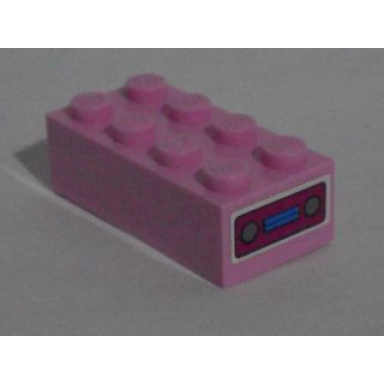 bright pink brick 2 x 4 with car radio pattern on end sticker - set 71006