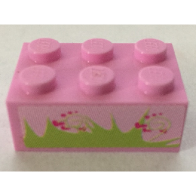 bright pink brick 2 x 3 with grass and hearts pattern sticker - set 7586
