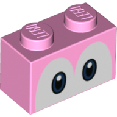 bright pink brick 1 x 2 with dark blue and black eyes on white background pattern super mario yoshi