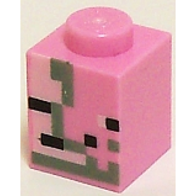 bright pink brick 1 x 1 with olive green black and white squares and rectangles pattern minecraft zombie pigman face