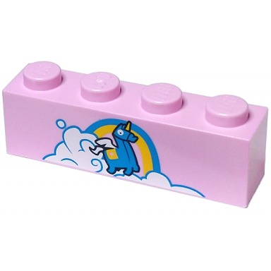 bright pink brick 1 x 4 with dark azure and yellow unicorn and rainbow and white cloud pattern brickheadz brite bomber shirt