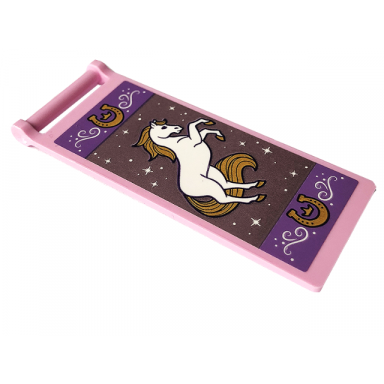bright pink flag 7 x 3 with bar handle with white horse and gold horseshoes and crowns pattern model right side sticker - set 43195