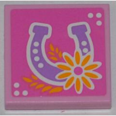 bright pink tile 2 x 2 with horseshoe and flower pattern sticker - set 3189