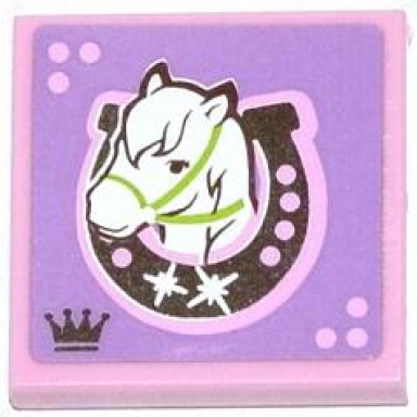 bright pink tile 2 x 2 with horse head facing left in horseshoe pattern sticker - set 3185
