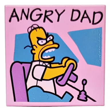 bright pink tile 2 x 2 with angry dad pattern