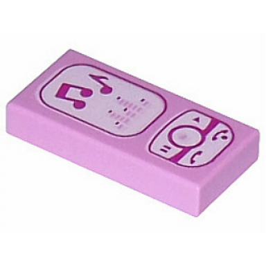 bright pink tile 1 x 2 with magenta and white cell phone smartphone music player pattern