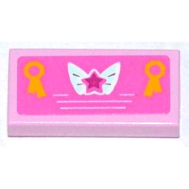 bright pink tile 1 x 2 with magenta star on butterfly wings and 2 yellow award ribbons pattern sticker - set 3063
