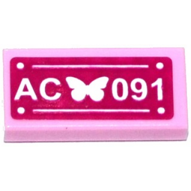 bright pink tile 1 x 2 with butterfly and ac 091 pattern sticker - set 41091