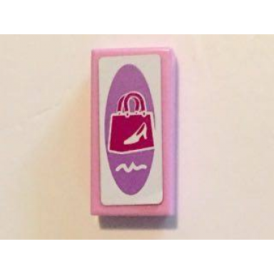 bright pink tile 1 x 2 with magenta shopping bag with white shoe on medium lavender and white background pattern sticker - set 41058