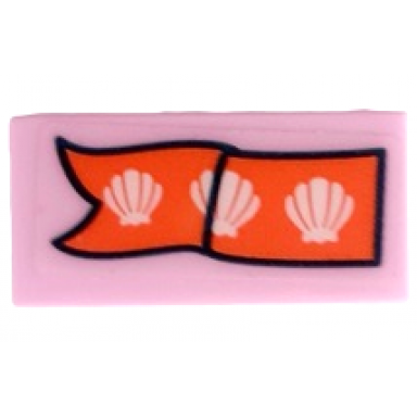 bright pink tile 1 x 2 with coral ribbon banner and 3 white clam shells pattern sticker - set 41414