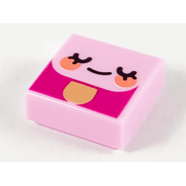 bright pink tile 1 x 1 with emoji face eyes closed and coral cheeks pattern