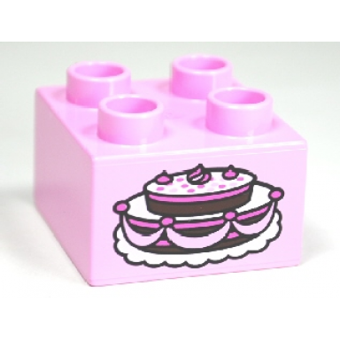 bright pink duplo brick 2 x 2 with cake with fancy icing pattern
