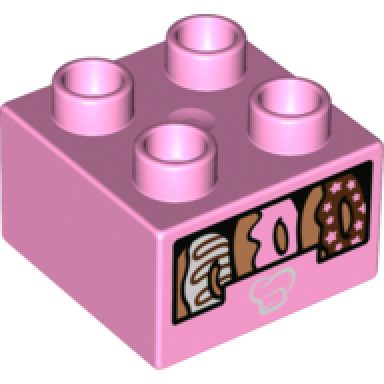 bright pink duplo brick 2 x 2 with donuts box pattern