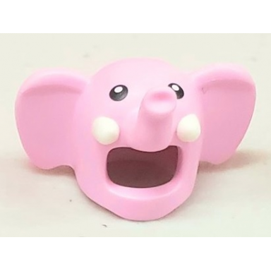 bright pink minifigure headgear head cover costume elephant with black eyes and white tusks pattern