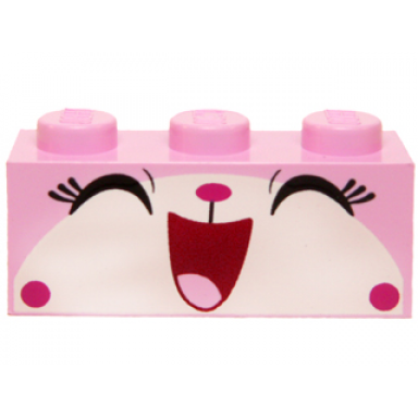 bright pink brick 1 x 3 with cat face wide open mouth smile cheerykitty pattern