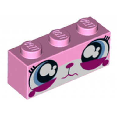 bright pink brick 1 x 3 with cat face wide eyes watering sad unikitty pattern