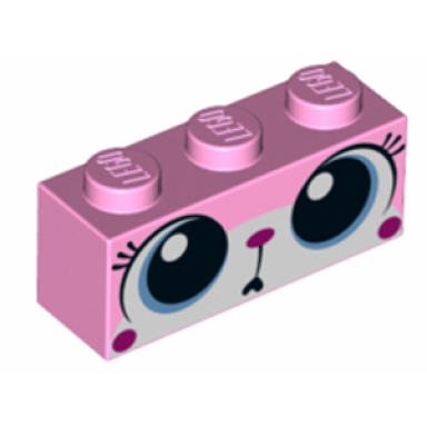 bright pink brick 1 x 3 with cat face wide eyes puzzled unikitty pattern
