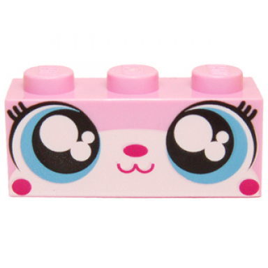 bright pink brick 1 x 3 with cat face wide eyes smiling closed mouth unikitty pattern