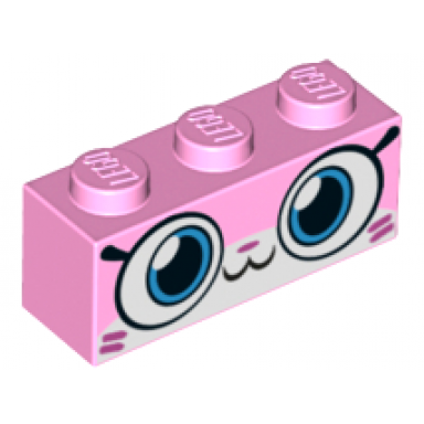 bright pink brick 1 x 3 with cat face wide eyes smiling closed mouth dark pink hash lines pattern camouflage unikitty
