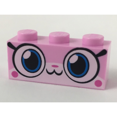 bright pink brick 1 x 3 with cat face wide eyes and small smile pattern